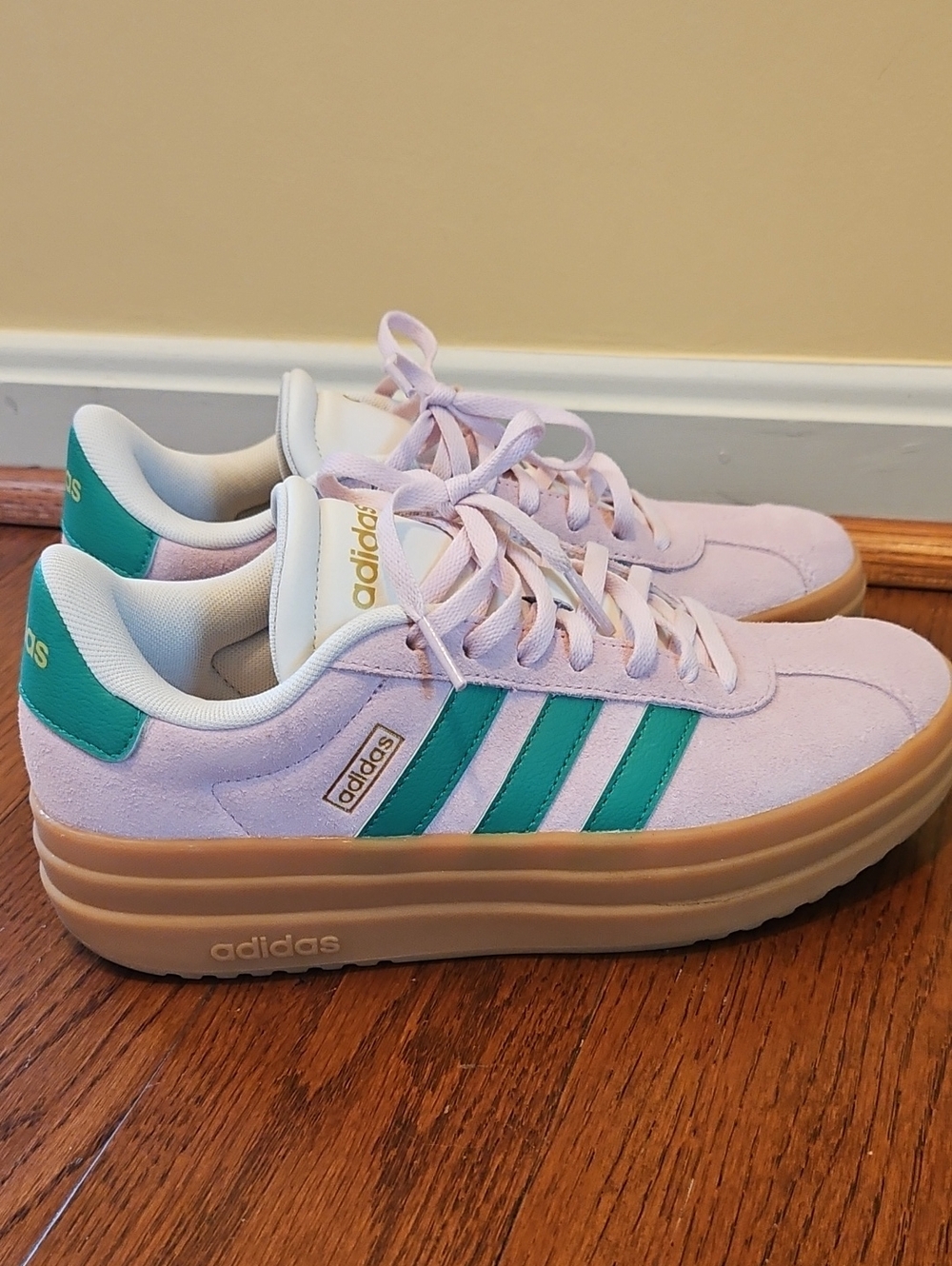 adidas Women’s Lavender Pre-treated Suede Platform Sneaker with Teal Stripes